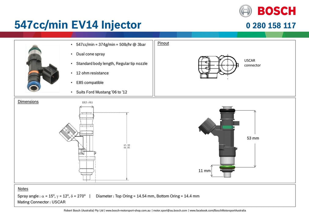Bosch Motorsport 547/550cc Fuel Injector — Goleby's Parts