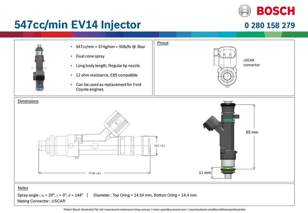 Bosch Motorsport - Long Body 550cc Fuel Injector