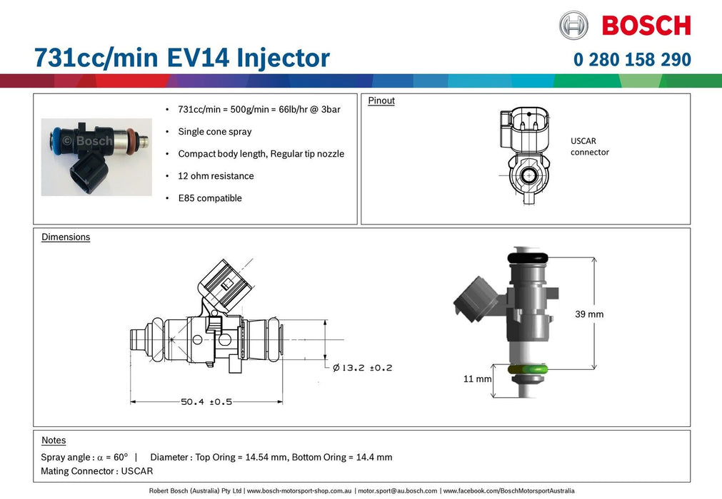 Bosch Motorsport - Compact Body 731cc Fuel Injector