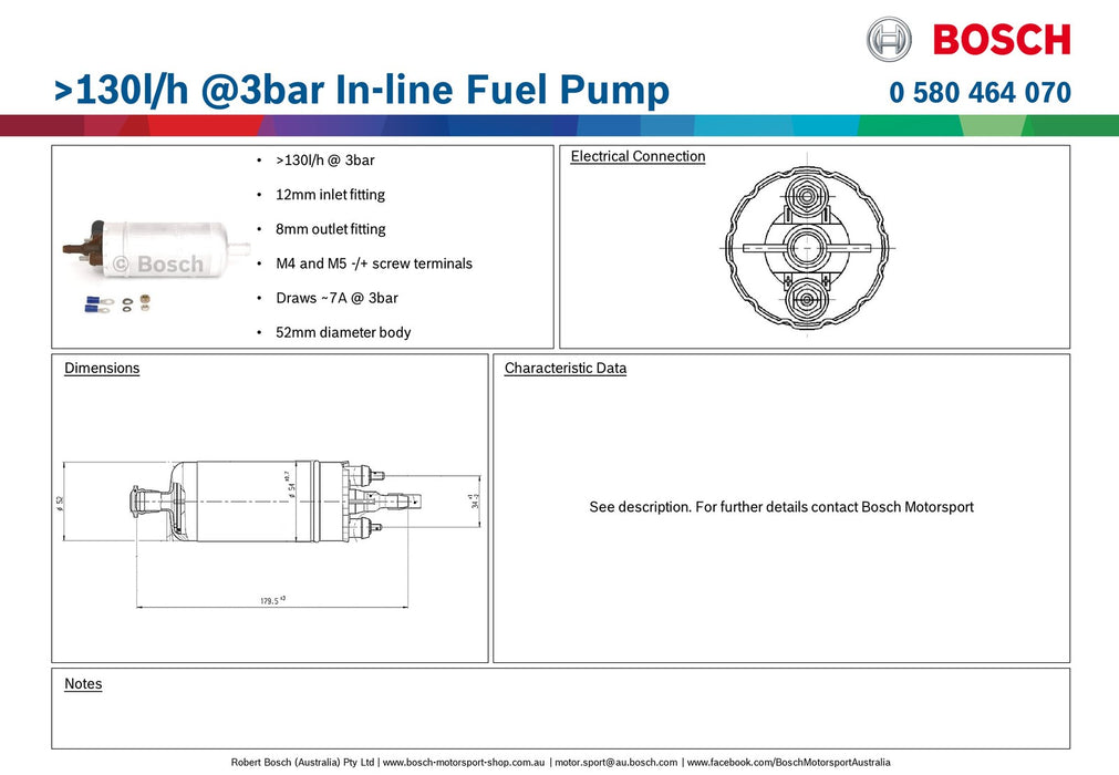 Bosch - 130L/H In-Line External '070' Fuel Pump