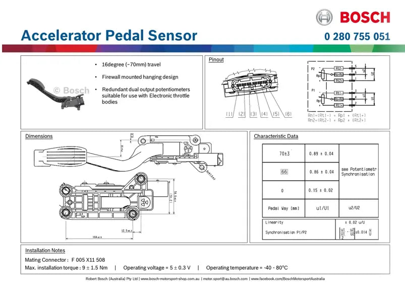 Bosch Motorsport - DBW Accelerator Pedal Position Sensor Bosch Motorsport