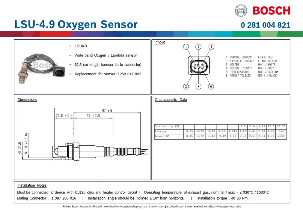 Bosch Motorsport - LSU 4.9 Oxygen Sensor Bosch Motorsport
