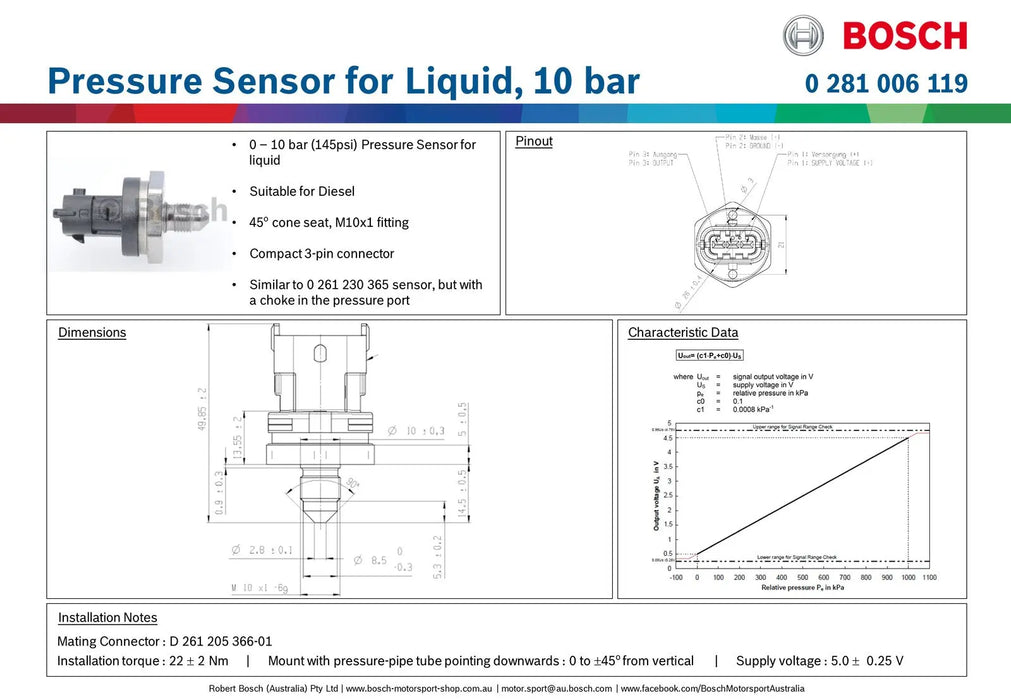 Bosch Motorsport - Universal Pressure Sensor Bosch Motorsport