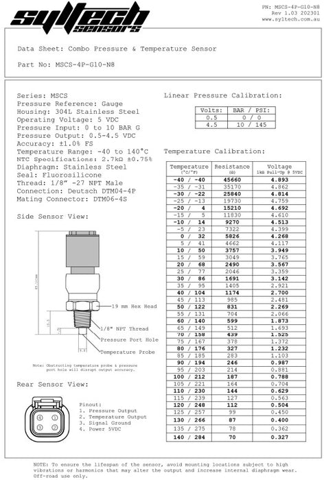 Syltech - 1/8″ NPT Pressure & Temp Combo Sensor - Goleby's Parts | Goleby's Parts