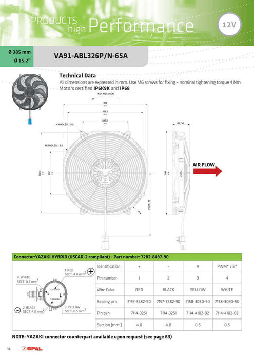 PWR - SPAL Universal Fan 16" Fan Skew Blade Pull 12V Brushless (1858CFM) (82mm Deep)