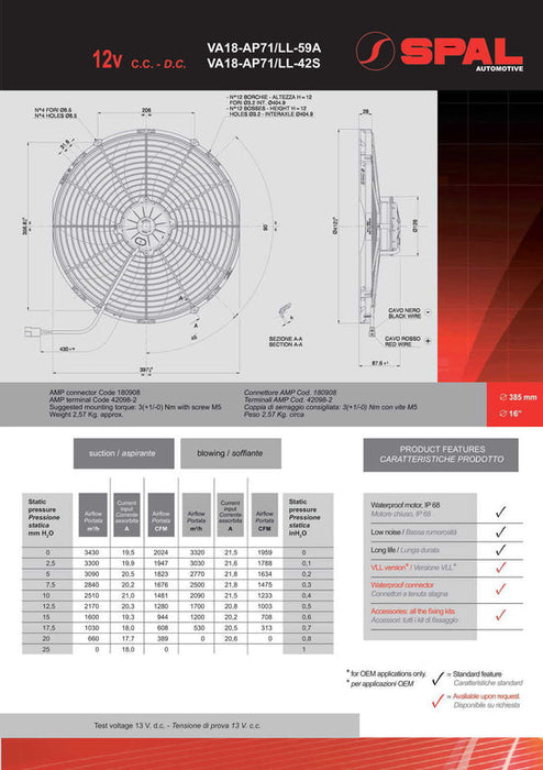 PWR - SPAL Universal Fan 16" Fan Skew Blade Push 12V (1959CFM) (88mm Deep)