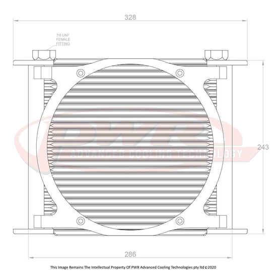 PWR - Universal Engine Oil Cooler Plate and Fin 280 x 256 x 37mm (28 Row) suits 9" SPAL Fan