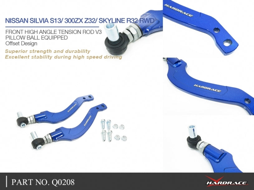 Hardrace - Front High Angle Tension/Caster Rod V3 Nissan, 180Sx, Silvia, Cefiro, Fairlady Z, Skyline, S13, A31 1988-93, R32, Z32 89-00
