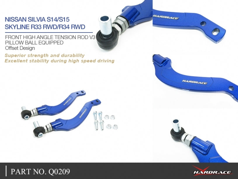 Hardrace - Front High Angle Tension/Caster Rod V3 Nissan, Silvia, Skyline, R33/34, S14/S15