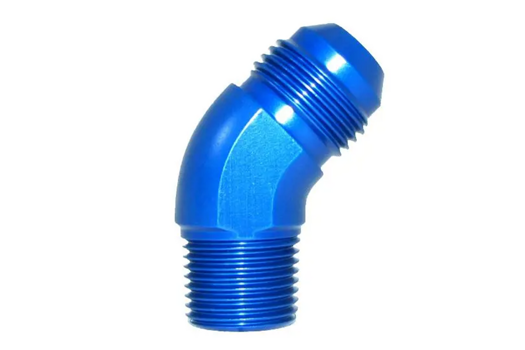 45 Degree -10 AN Male To 1/2" Male NPT Full Flow Adapter - Blue Anodized