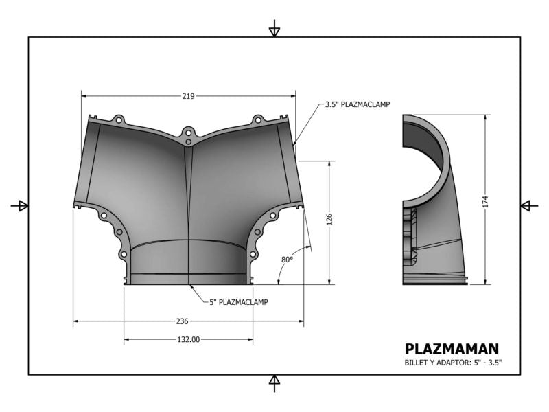 Plazmaman Intake Twin Entry Billet Adapter - Twin 3.5" to 5" - Goleby's Parts | Goleby's Parts